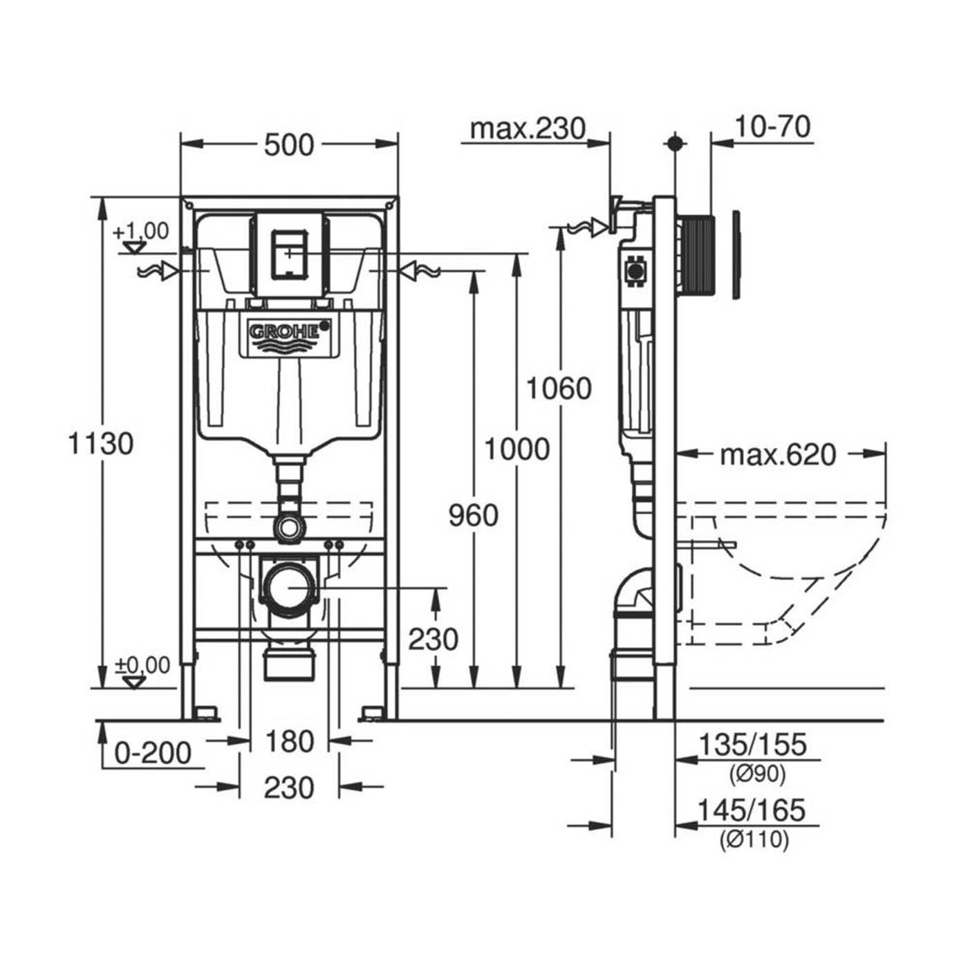 Grohe Solido Matt Black 3-in-1 Toilet Frame 1130mm - Image 6