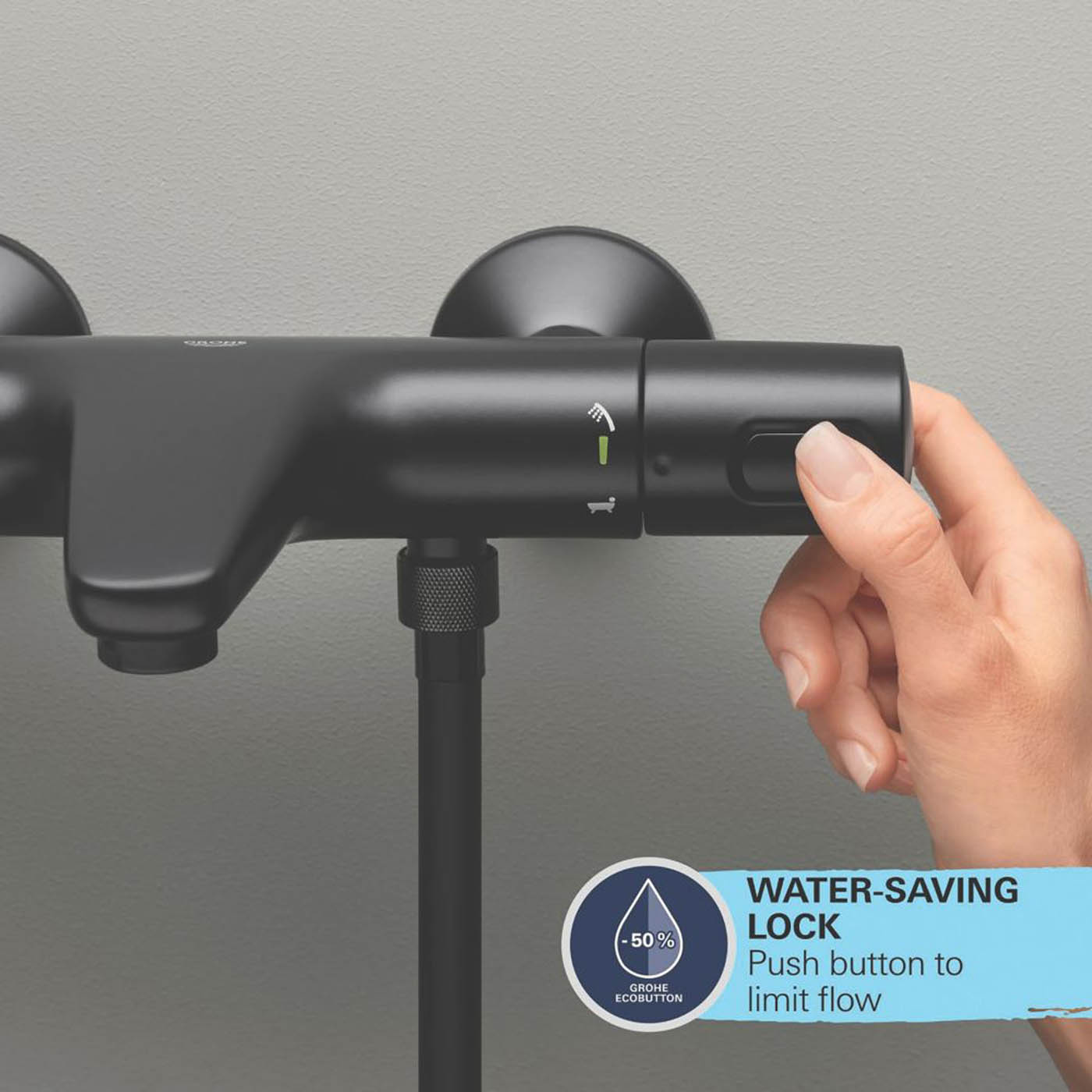Grohe Thermostatic Shower Mixer Tap Matt Black 70mm Wall Mounted Dual Control - Image 3