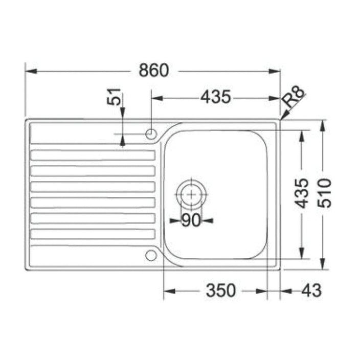 Kitchen Sink Stainless Steel 1 Tap Hole 1 Bowl Silk Finish Rounded Edges D510 mm - Image 3