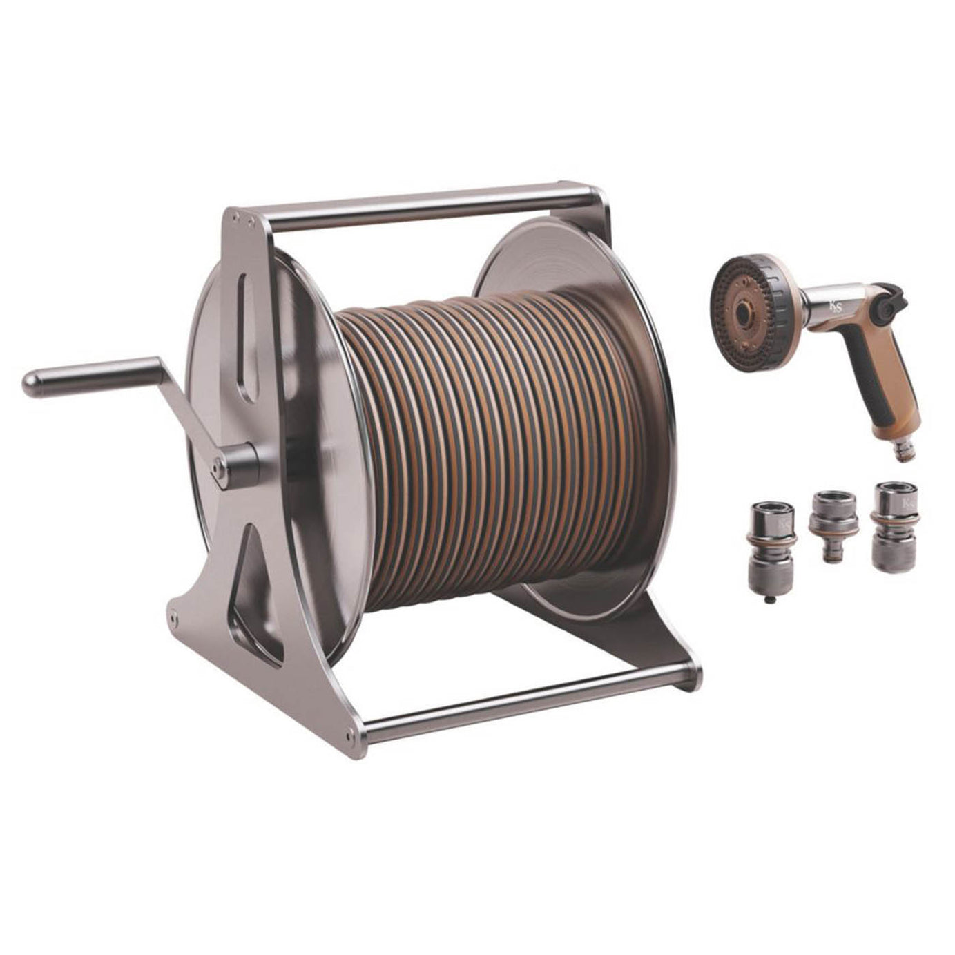 Garden Hose Reel Pipe Cart 30m 6 Spray Patterns Outdoor Watering Portable - Image 1