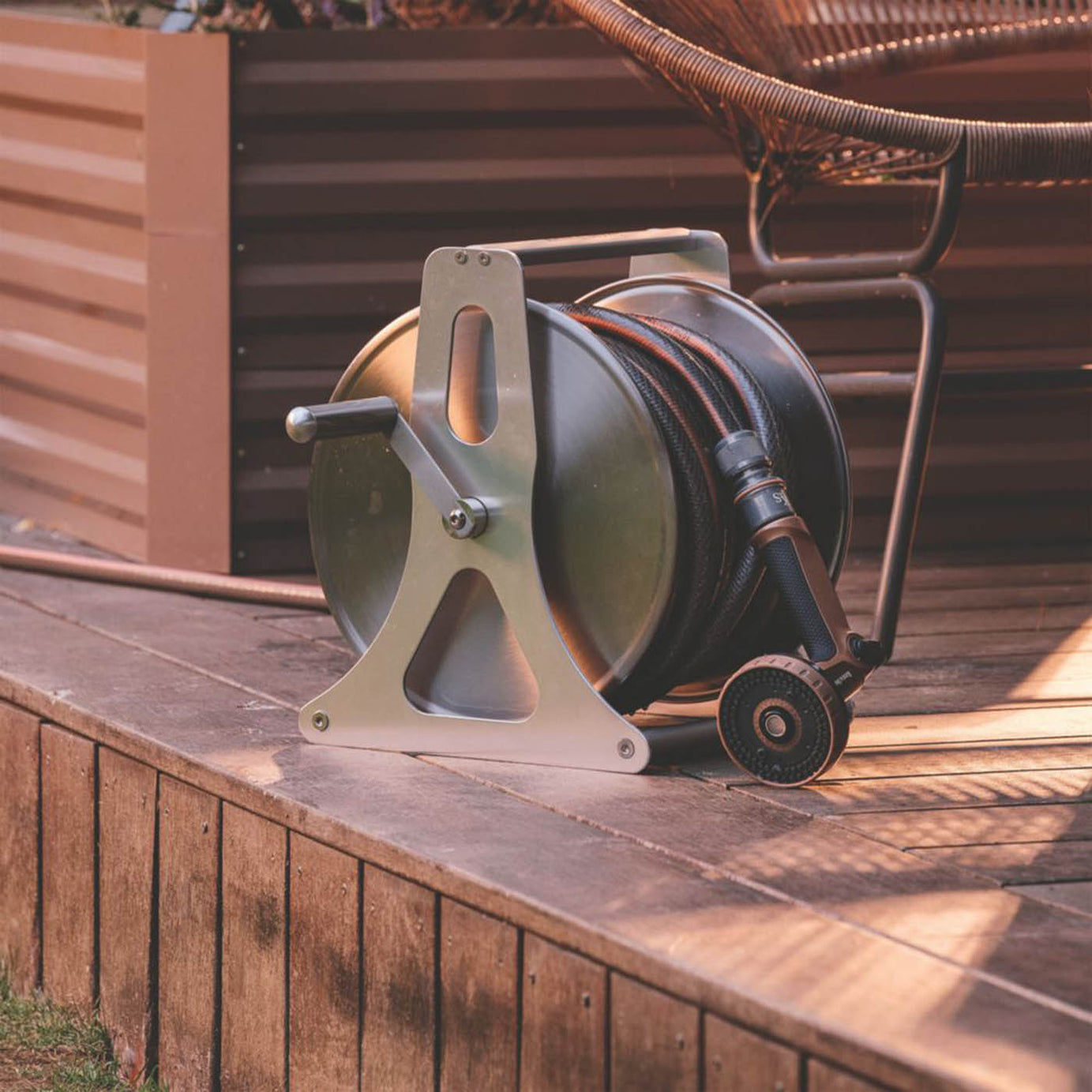 Garden Hose Reel Pipe Cart 30m 6 Spray Patterns Outdoor Watering Portable - Image 5