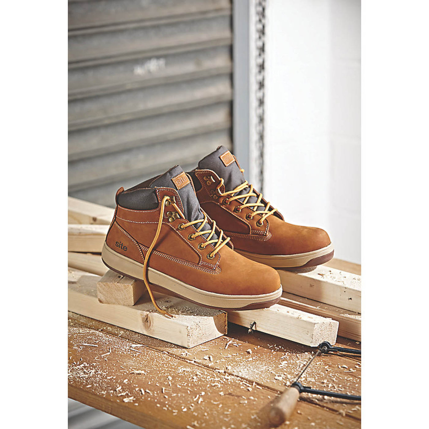 Site Safety Boots Mens Wide Fit Dark Honey Leather Lightweight Steel Toe Size 12 - Image 2