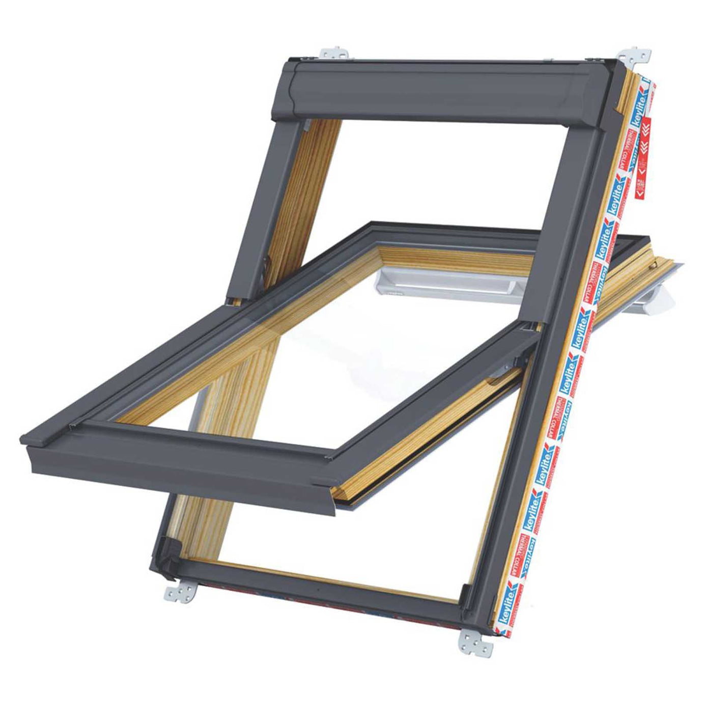 Keylite  Manual Centre-Pivot Grey & Pine Timber Roof Window Clear 550 x 980mm - Image 1