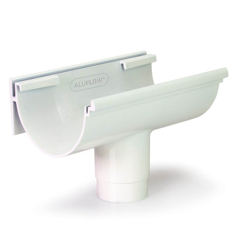Aluflow Gutter Half Round Deep Running Outlet Aluminium White 115 x 68mm - Image 1