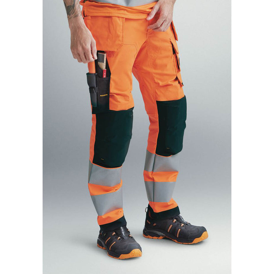 Snickers Hi-Vis Work Trousers Mens Slim Fit Orange Multi Pockets Cargo 33W 32L - Image 3