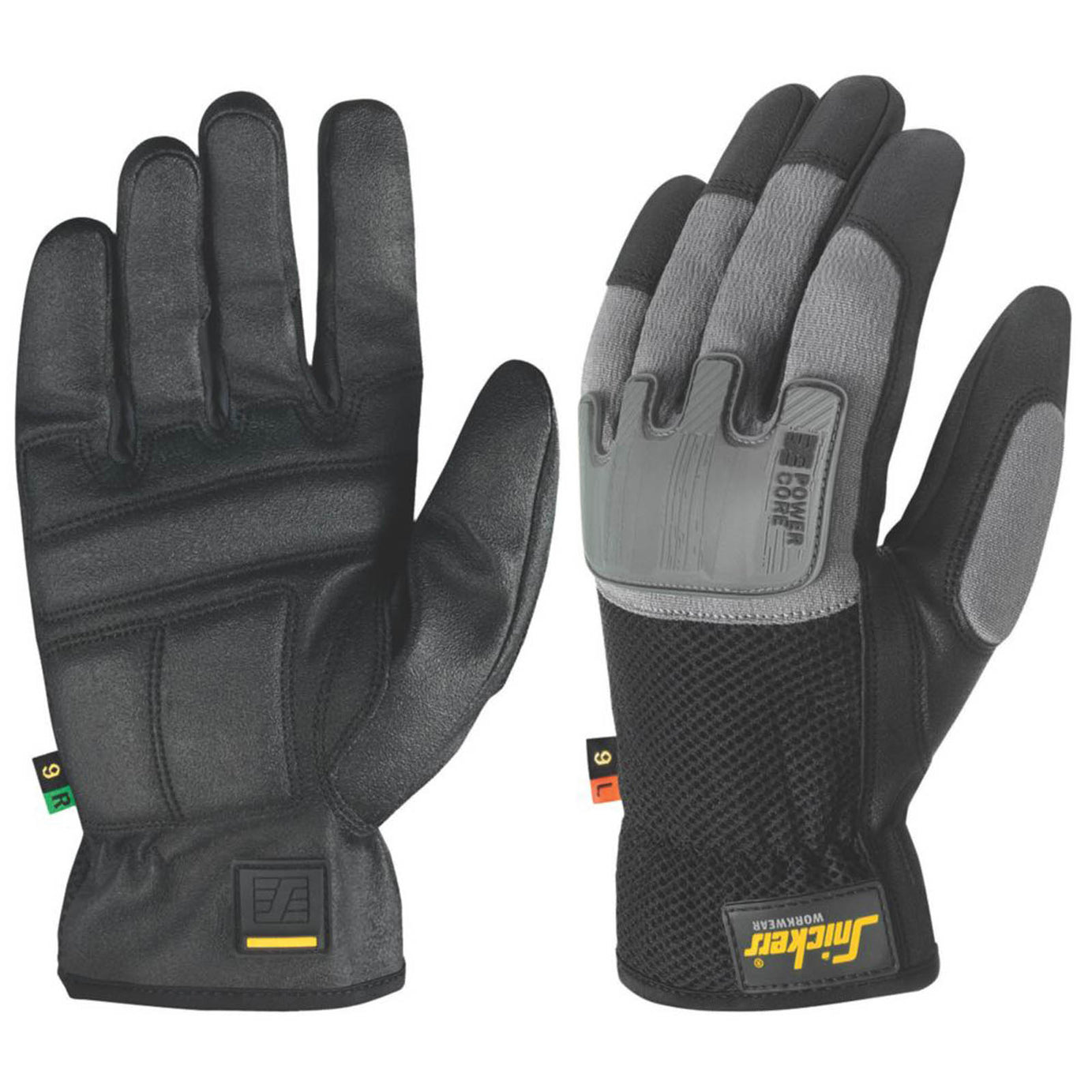 Snickers Large Gloves Power Core Black Grey Elasticated Cuffs Ergonomic - Image 2