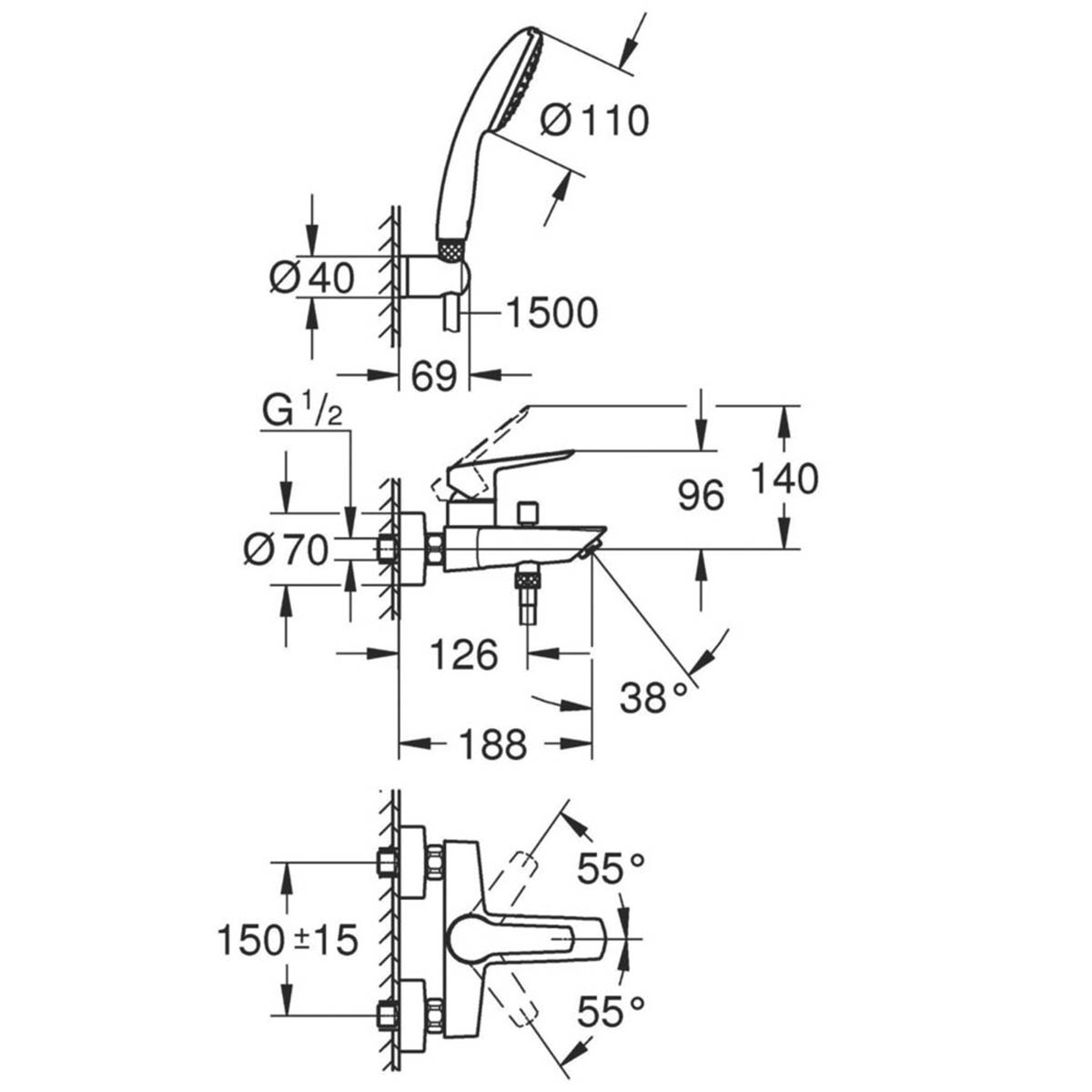 Grohe Start Chrome 251mm Wall Mounted Single Control Manual Shower Mixer Tap - Image 2