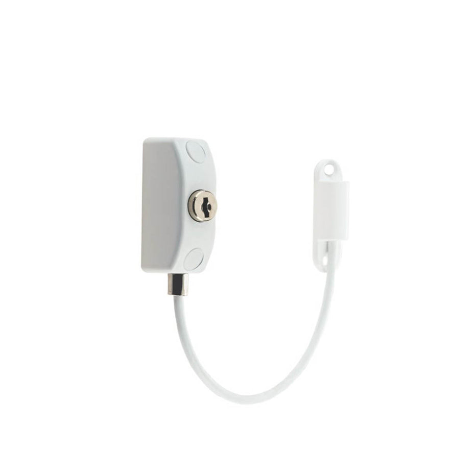 Mila Cable Window Restrictor Zinc Alloy White Left Right Handed Security 100mm - Image 1