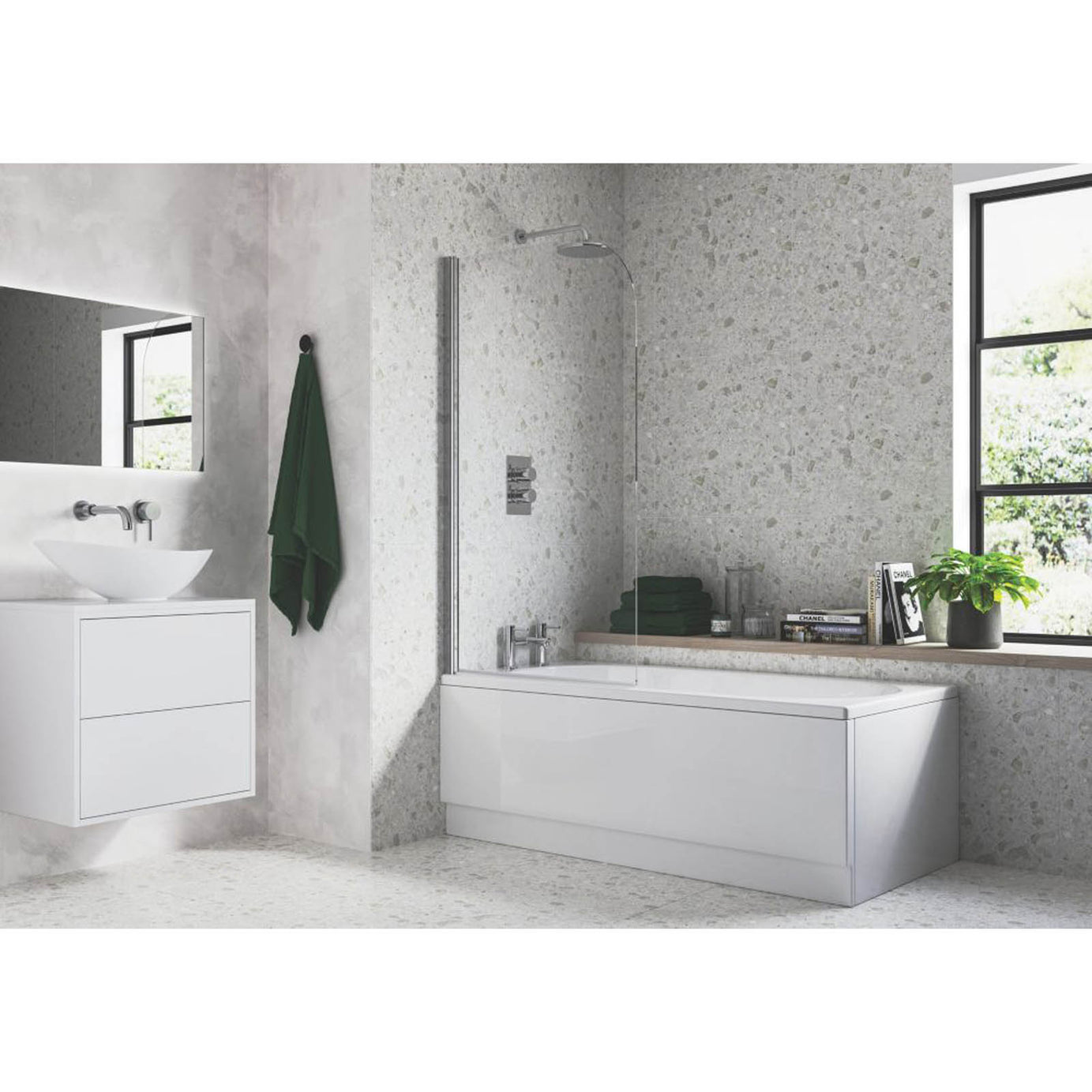 Semi-Framed Chrome Bath Screen Reversible 800mm x 1400mm - Image 2