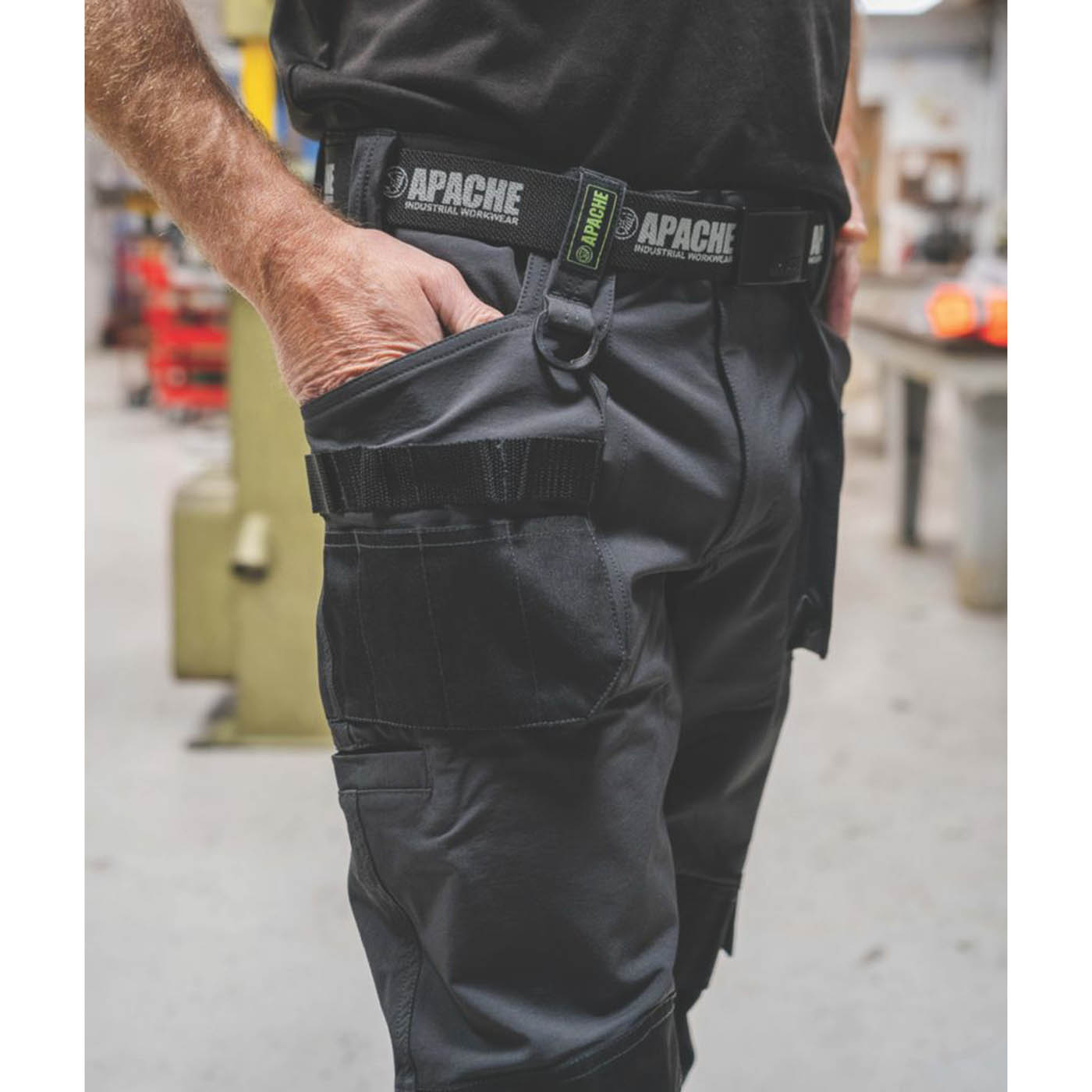 Apache Work Trousers Mens Slim Fit Grey Black Stretch Multi Pocket Cargo 38W 31L - Image 5