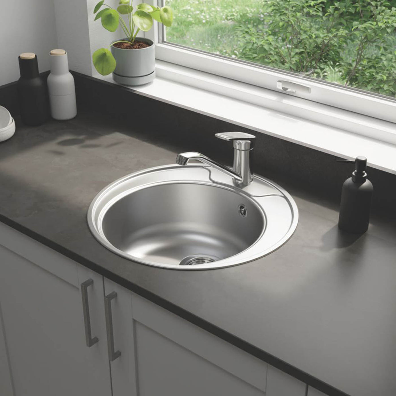 Quimby 1 Bowl  Satin Stainless Steel Sink 490mm x 490mm - Image 1