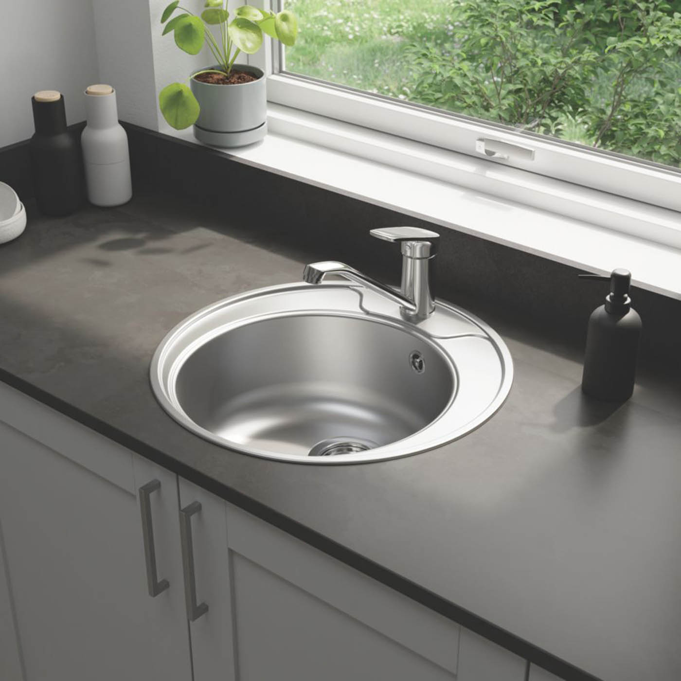Quimby 1 Bowl  Satin Stainless Steel Sink 490mm x 490mm - Image 1