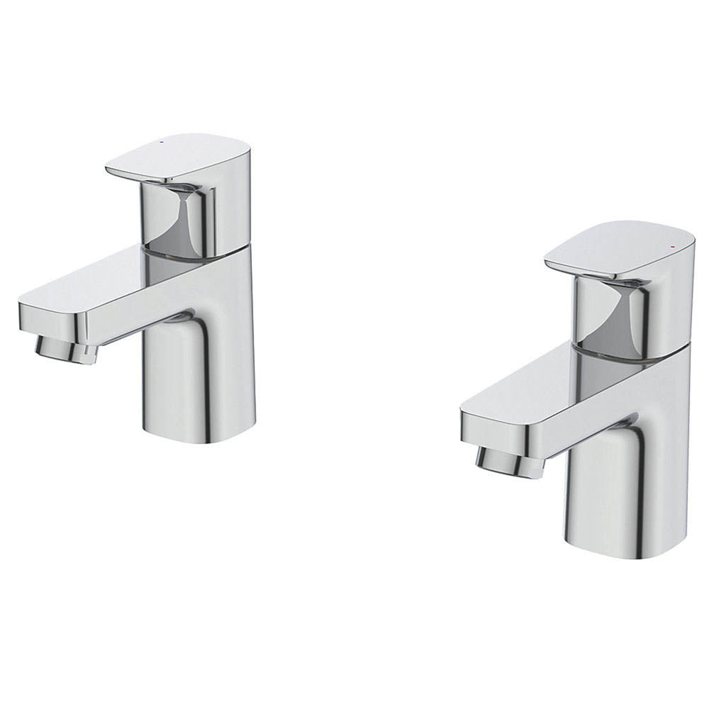 Bathroom Basin Pillar Tap Chrome Dual Lever 116mm Cloakroom Hot Cold Pair - Image 1