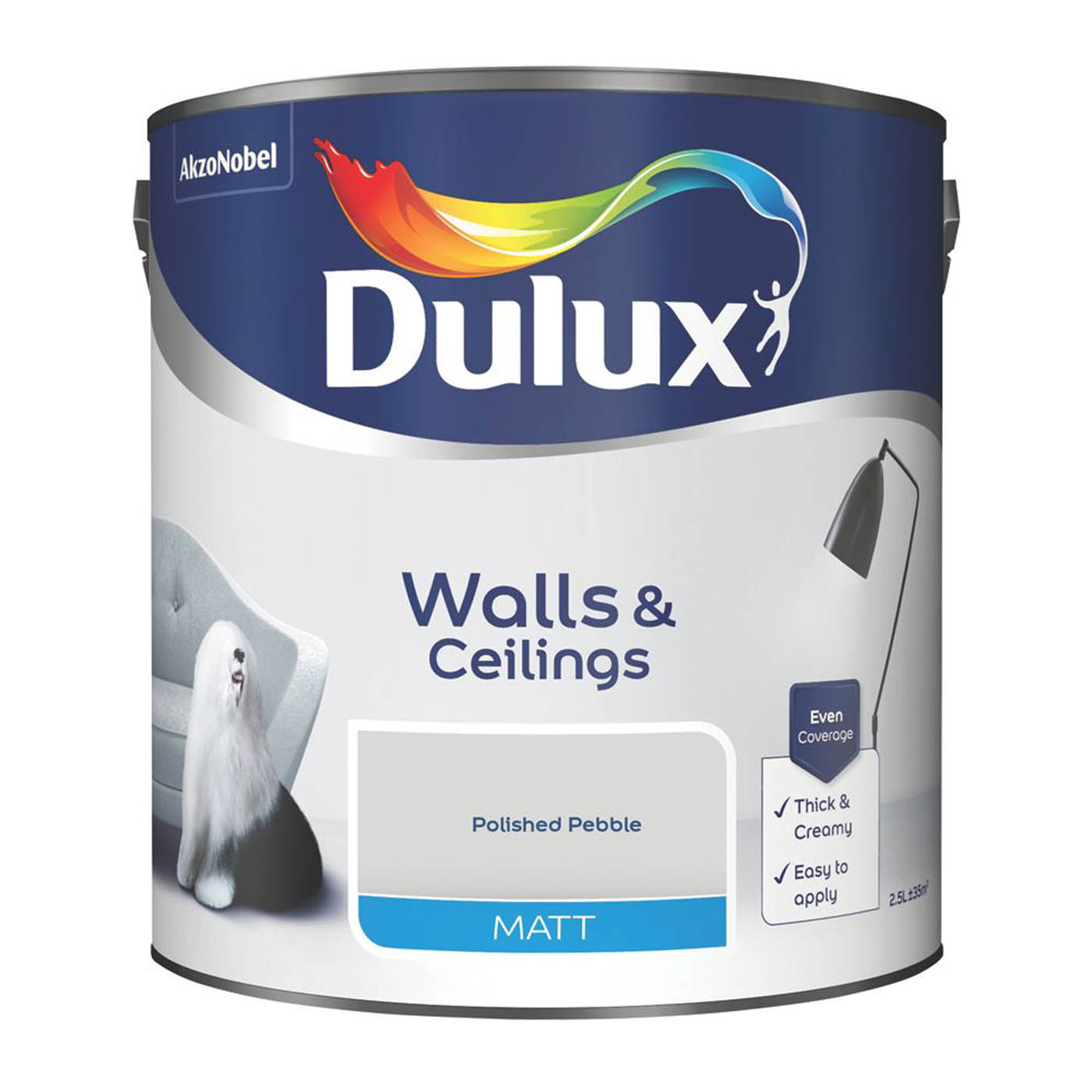Dulux Emulsion Paint Polished Pebble Matt Water Based Indoor Walls Ceilings 2.5L - Image 2