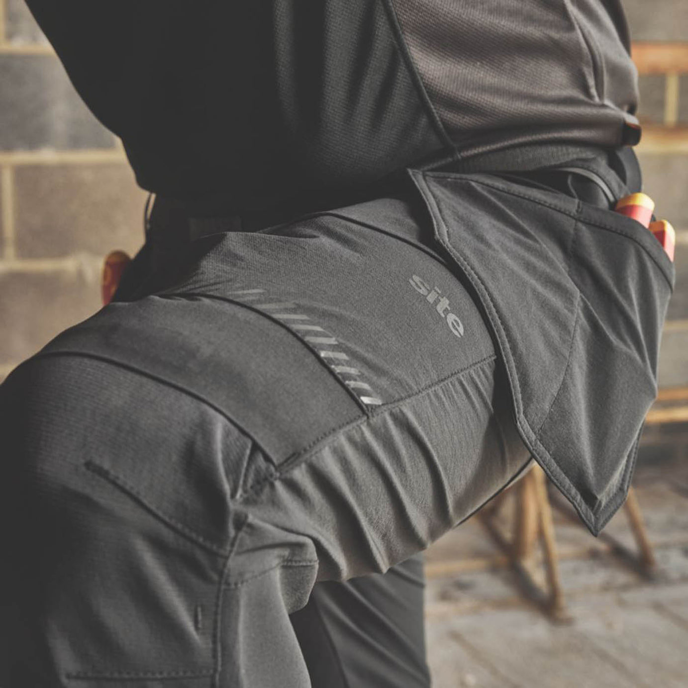 Site Mens Work Trousers Stretch 9 Pockets Black Slim Fit Breathable 36" W 32" L - Image 6