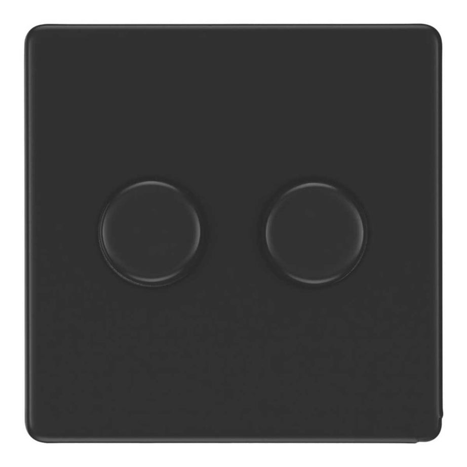 LED Dimmer Wall Switch 2-Gang 2-Way Matt Black with Colour-Matched Inserts - Image 1