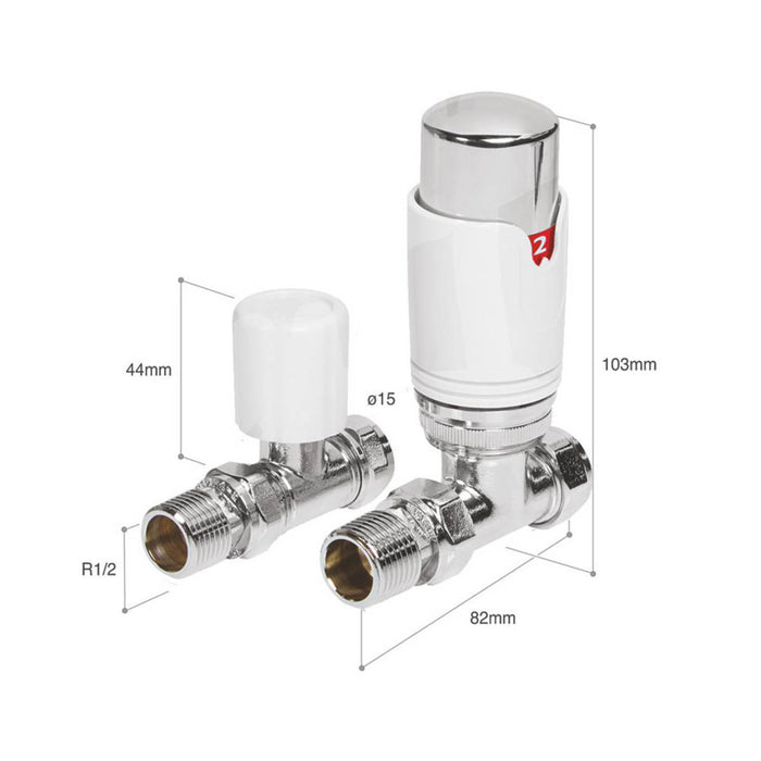 Towelrads Thermostatic TRV Lockshield Brass White Straight Round 15mm x 1/2" - Image 2