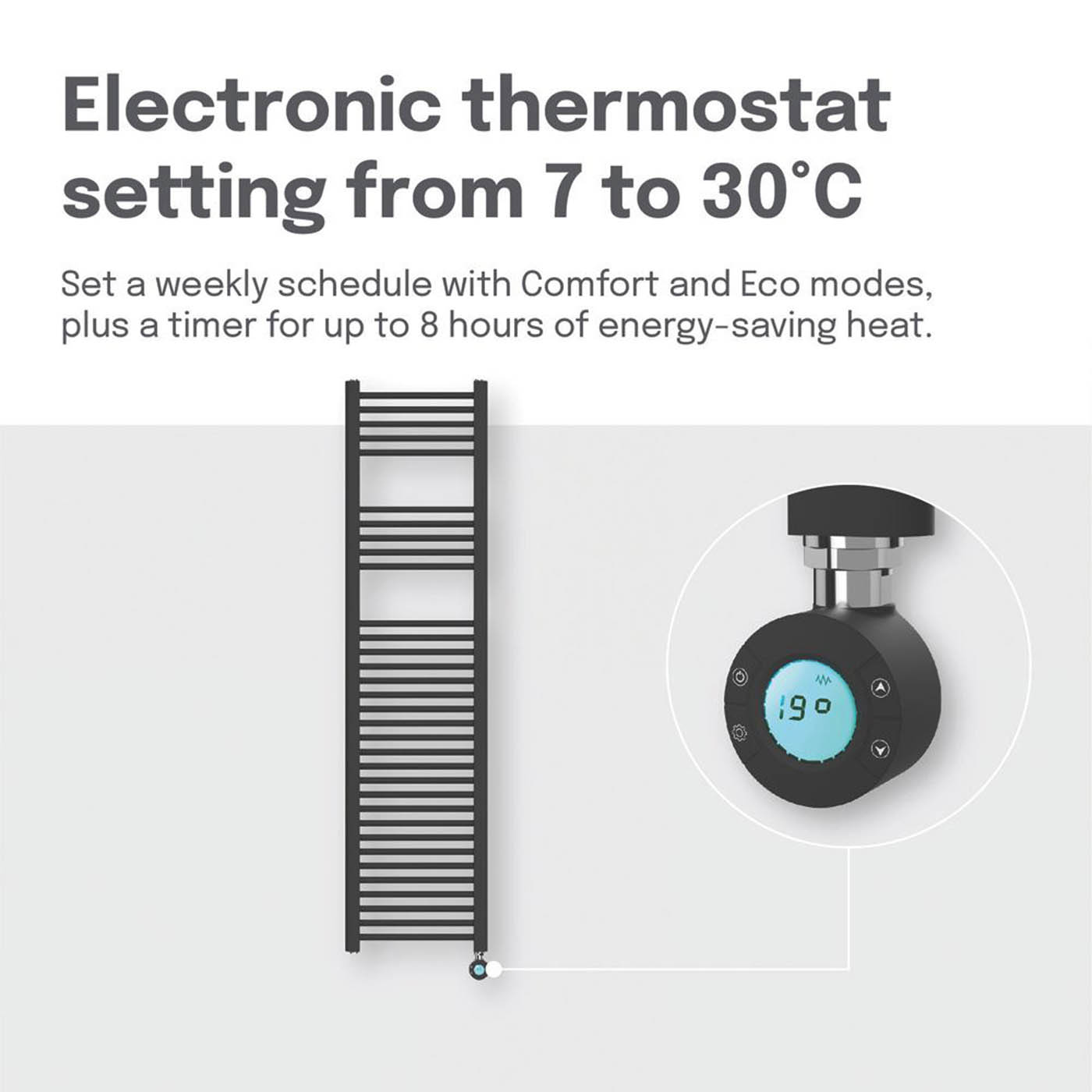 Flomasta Electric Towel Radiator Flat Matt Black Programmable 1600mm x 400mm - Image 5