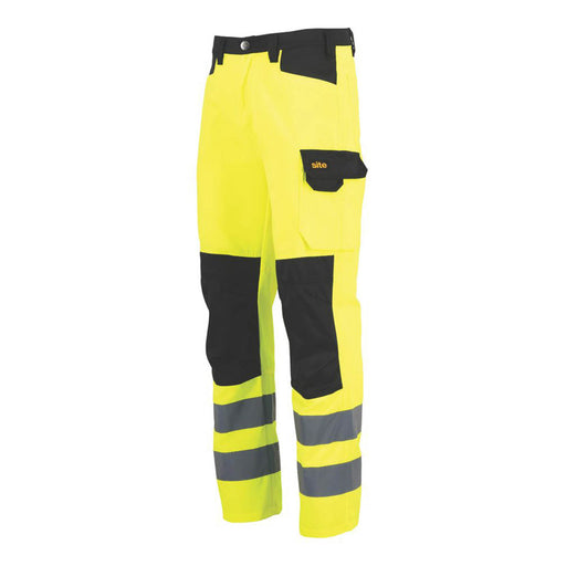 Hi-Vis Trousers Yellow Black Pockets Reflective Reinforced Knees 36" W 32" L - Image 1