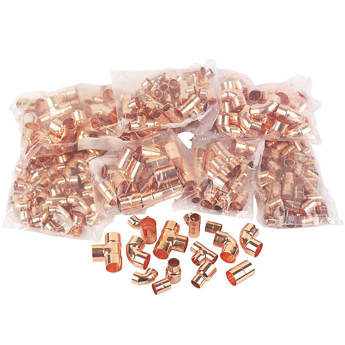 Flomasta Pipe Fittings Pack Copper End Feed Connectors Plumbing 300 Piece Set - Image 2