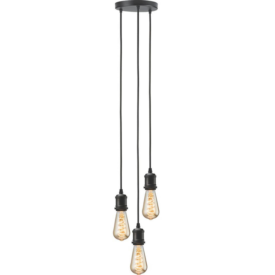 Knightsbridge Pendant 3-Light Vintage Style Matt Black Ceiling Adjustable Drop - Image 1