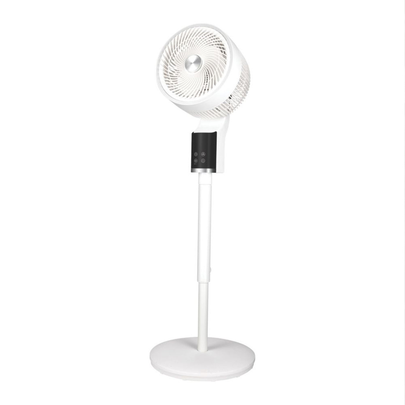 TCP Pedestal Fan LED Display 255mm White Silver 3 Speed Timer Adjustable Height - Image 1