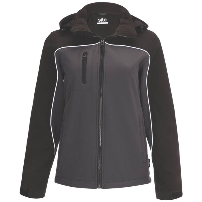 Womens Softshell Jacket Black Water-Resistant Breathable Hooded Zip Size 16-18 - Image 1