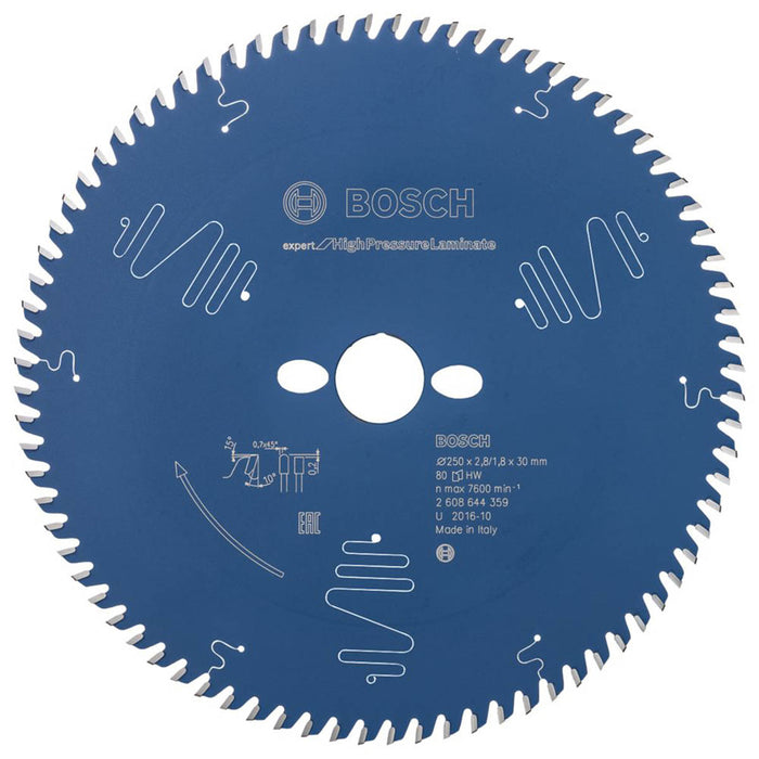 Bosch Expert Circular Saw Blade Extra Fine High Pressure Laminate 250 x 30mm 80T - Image 1