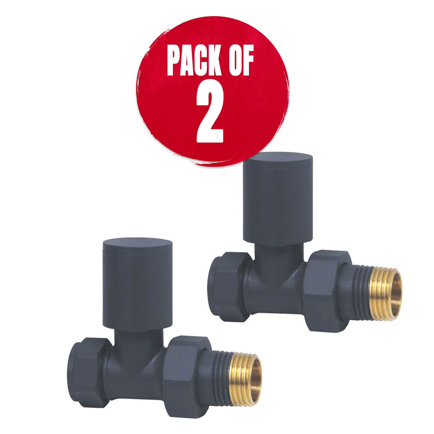 Towelrads Radiator Valve Straight Anthracite Round Brass 15mm x1/2" Pack Of 2 - Image 1
