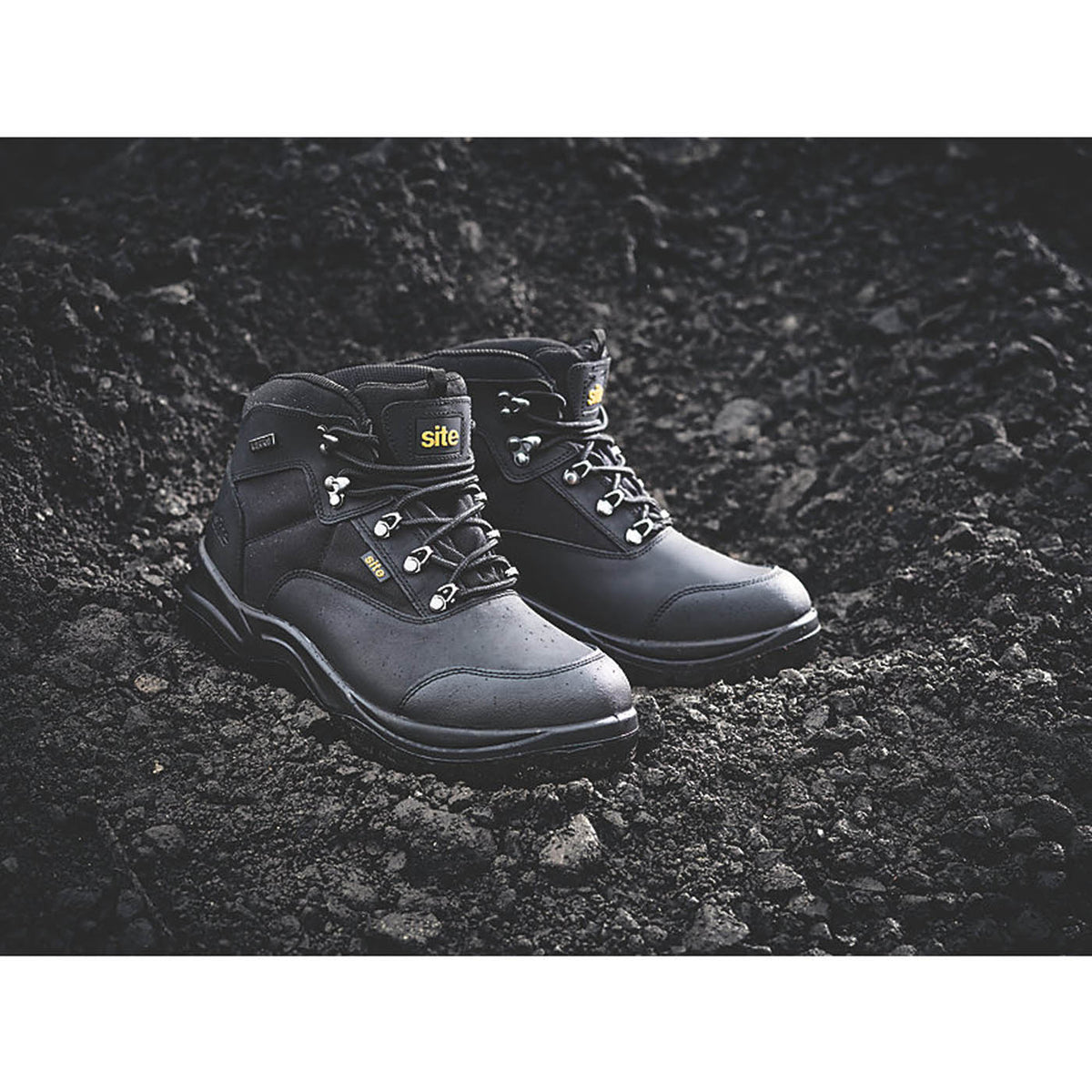 Site Safety Boots Mens Wide Fit Black Leather Steel Toe Waterproof Shoes Size 9 - Image 2