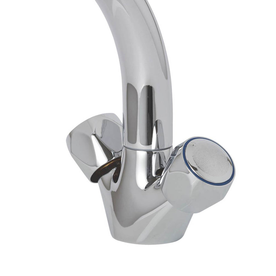 Kitchen Tap Mono Mixer Chrome Double Lever Swivel Spout Traditional Faucet - Image 4