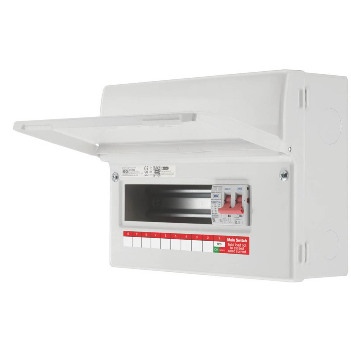 BG Consumer Unit SPD CF12MS9-01 9-Module 9-Way Part-Populated 100A Main Switch - Image 1