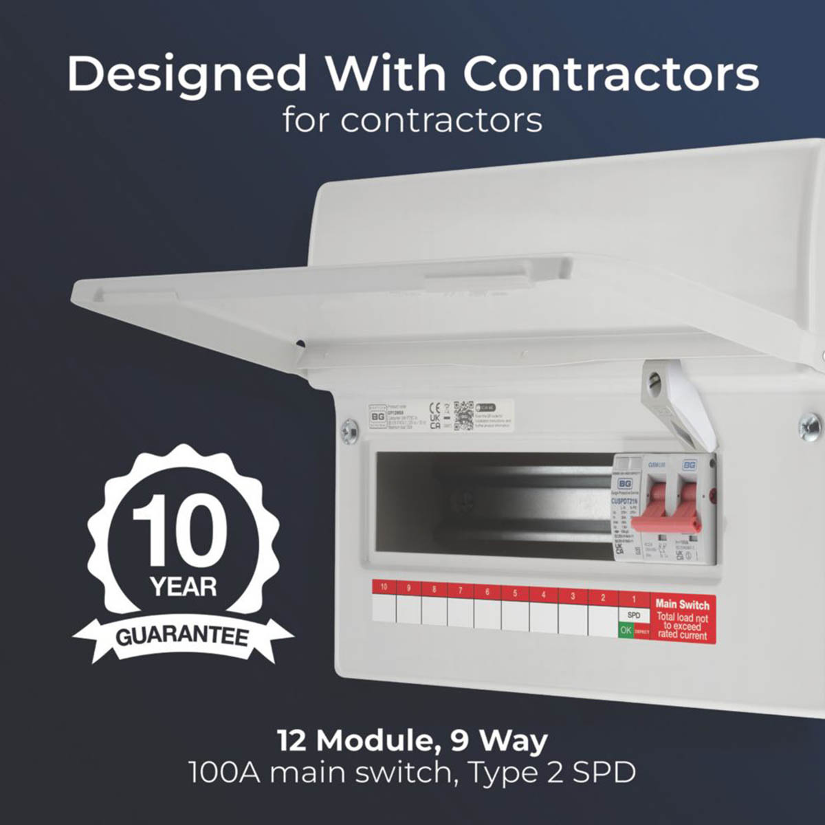 BG Consumer Unit SPD CF12MS9-01 9-Module 9-Way Part-Populated 100A Main Switch - Image 4